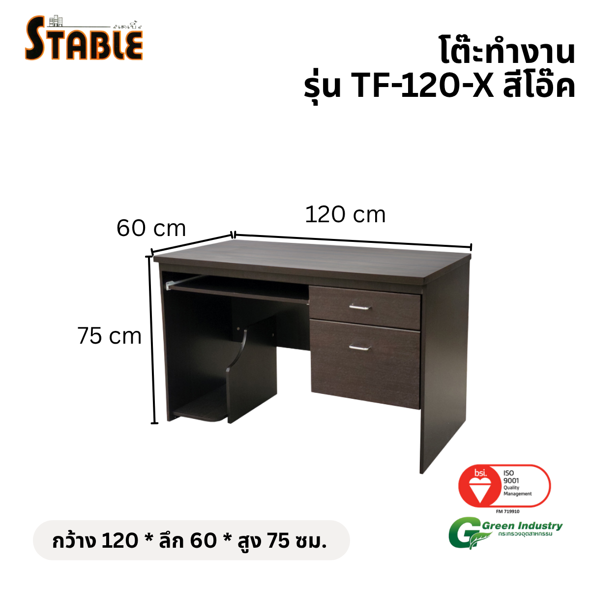 โต๊ะคอมพิวเตอร์ STABLE รุ่น TF-120-X 120 ซม. สีโอ๊ค_1
